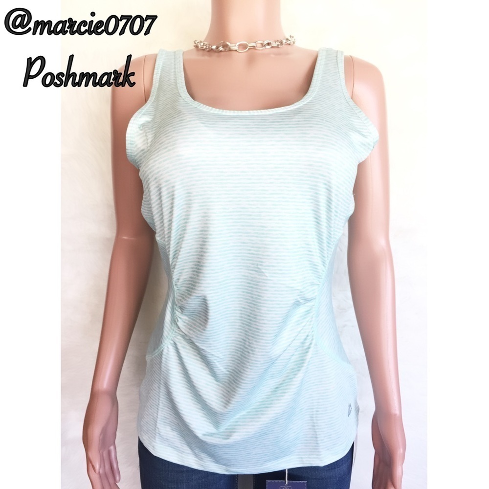 RBX Teal & White Stripe Side Pleat Athletic Tank Top - Picture 5 of 11